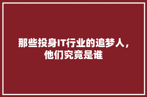 那些投身IT行业的追梦人，他们究竟是谁