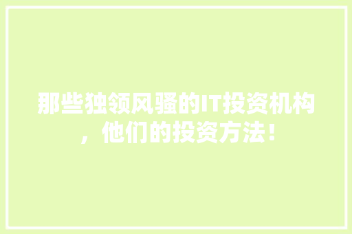 那些独领风骚的IT投资机构，他们的投资方法！