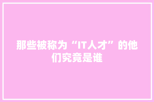 那些被称为“IT人才”的他们究竟是谁 后端技术