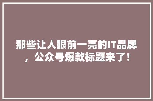 那些让人眼前一亮的IT品牌，公众号爆款标题来了！ 缓存Redis