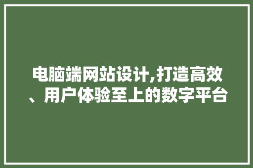 电脑端网站设计,打造高效、用户体验至上的数字平台 缓存Redis