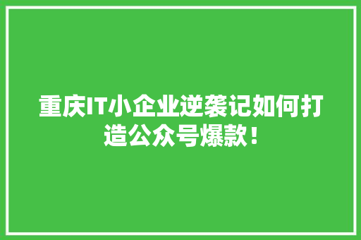 重庆IT小企业逆袭记如何打造公众号爆款！ 前端技术