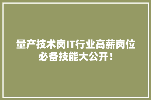 量产技术岗IT行业高薪岗位必备技能大公开！