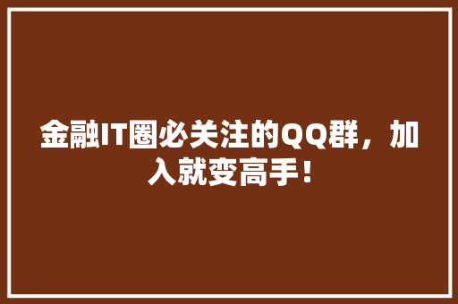 金融IT圈必关注的QQ群，加入就变高手！