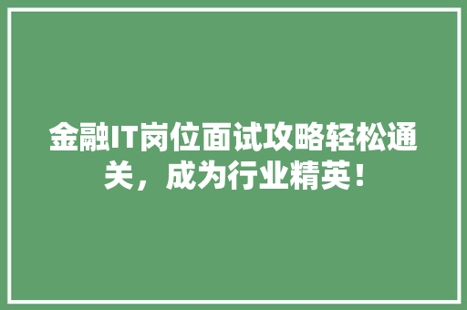 金融IT岗位面试攻略轻松通关，成为行业精英！ 商务信函