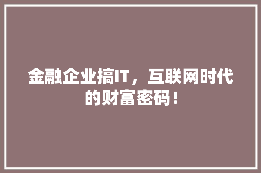 金融企业搞IT，互联网时代的财富密码！