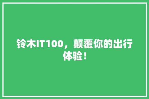 铃木IT100，颠覆你的出行体验！ 后端技术