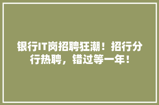 银行IT岗招聘狂潮！招行分行热聘，错过等一年！