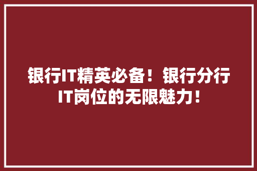 银行IT精英必备！银行分行IT岗位的无限魅力！