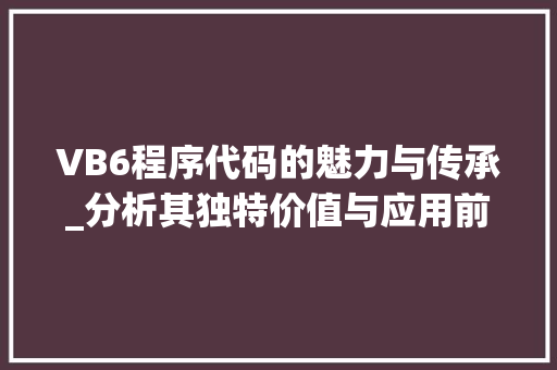 VB6程序代码的魅力与传承_分析其独特价值与应用前景