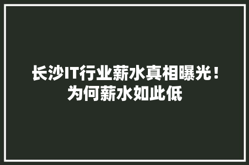 长沙IT行业薪水真相曝光！为何薪水如此低 市场营销范文