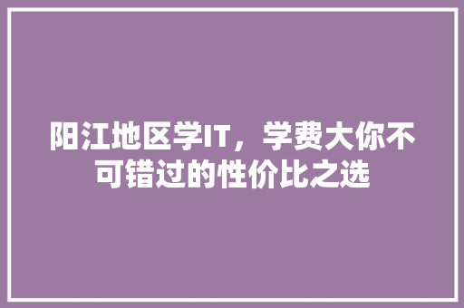 阳江地区学IT，学费大你不可错过的性价比之选