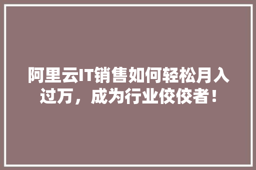 阿里云IT销售如何轻松月入过万，成为行业佼佼者！ 前端技术