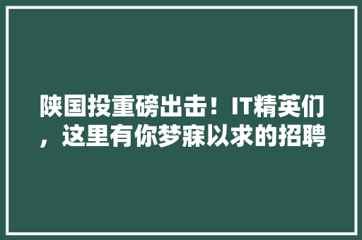 陕国投重磅出击！IT精英们，这里有你梦寐以求的招聘盛宴！