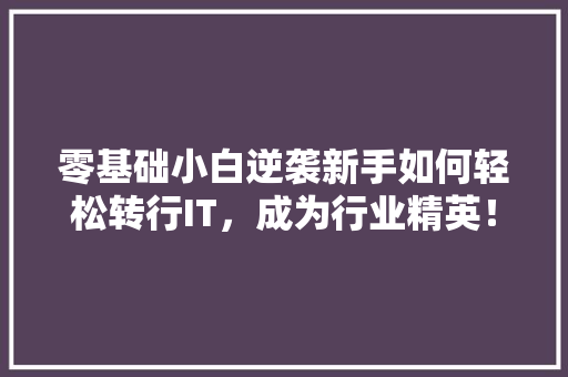 零基础小白逆袭新手如何轻松转行IT，成为行业精英！