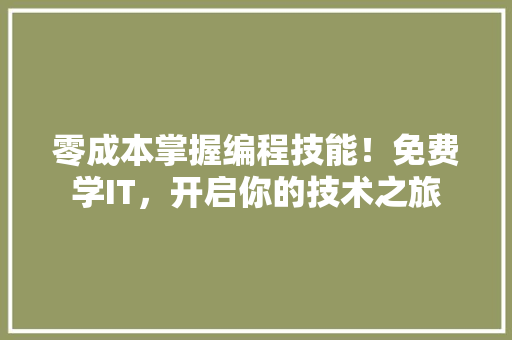 零成本掌握编程技能！免费学IT，开启你的技术之旅 缓存Redis
