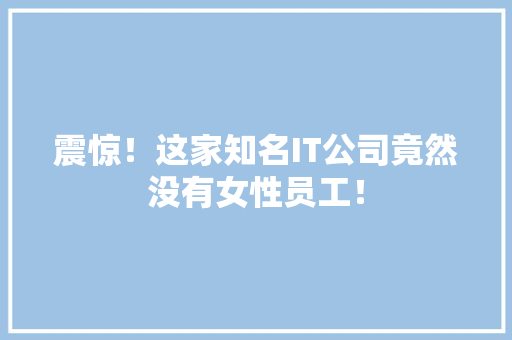 震惊！这家知名IT公司竟然没有女性员工！