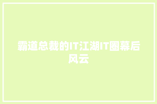 霸道总裁的IT江湖IT圈幕后风云