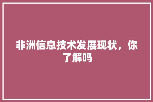 非洲信息技术发展现状，你了解吗