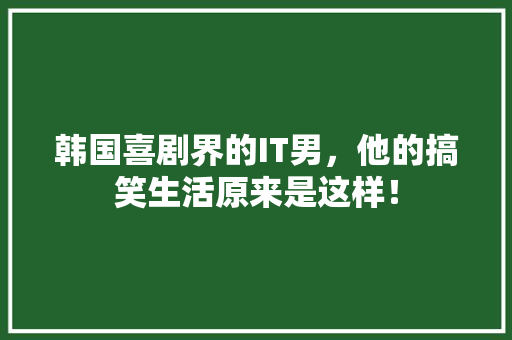 韩国喜剧界的IT男，他的搞笑生活原来是这样！