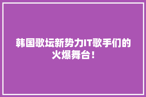 韩国歌坛新势力IT歌手们的火爆舞台！