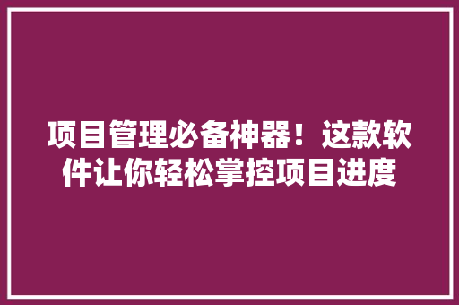 项目管理必备神器！这款软件让你轻松掌控项目进度 商务信函