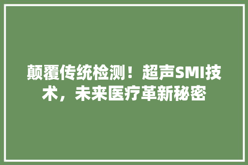 颠覆传统检测！超声SMI技术，未来医疗革新秘密