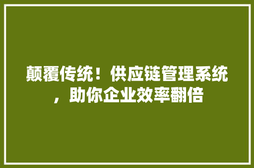 颠覆传统！供应链管理系统，助你企业效率翻倍