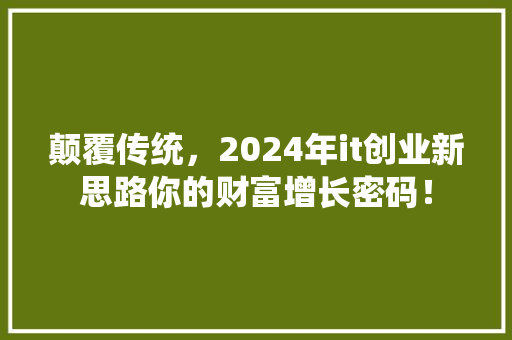颠覆传统，2024年it创业新思路你的财富增长密码！ 市场营销范文