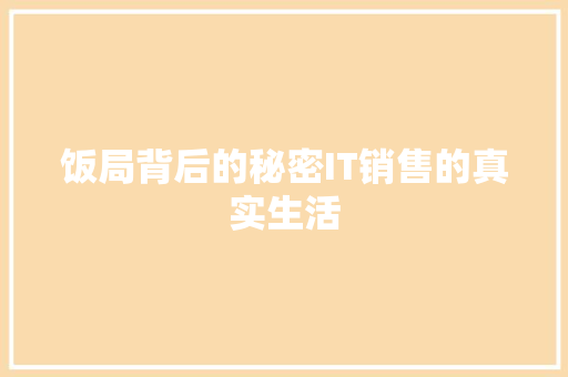 饭局背后的秘密IT销售的真实生活