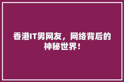 香港IT男网友，网络背后的神秘世界！ 前端技术
