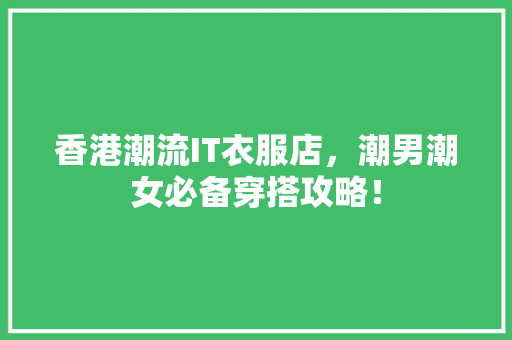 香港潮流IT衣服店，潮男潮女必备穿搭攻略！ 项目报告