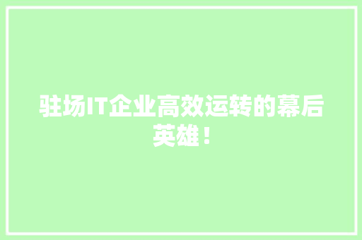 驻场IT企业高效运转的幕后英雄！