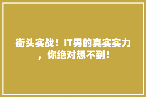 街头实战！IT男的真实实力，你绝对想不到！