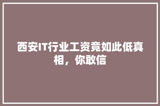 西安IT行业工资竟如此低真相，你敢信 网站建设