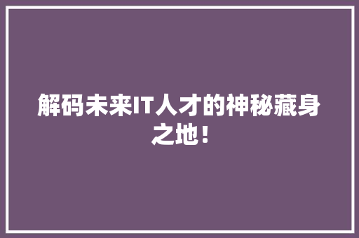 解码未来IT人才的神秘藏身之地！