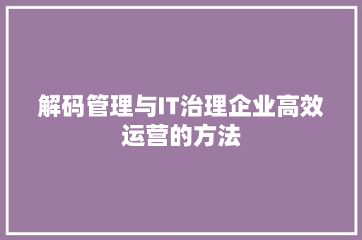 解码管理与IT治理企业高效运营的方法 市场营销范文