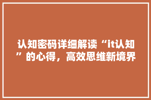 认知密码详细解读“it认知”的心得，高效思维新境界