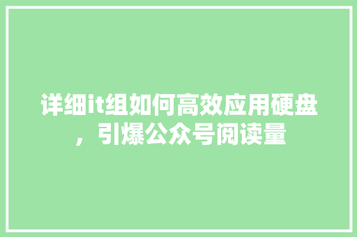 详细it组如何高效应用硬盘，引爆公众号阅读量
