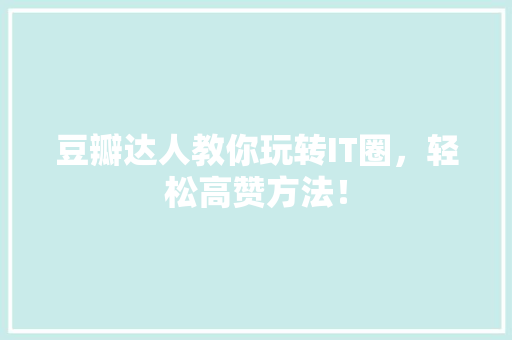豆瓣达人教你玩转IT圈，轻松高赞方法！