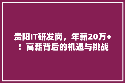 贵阳IT研发岗，年薪20万+！高薪背后的机遇与挑战 缓存Redis