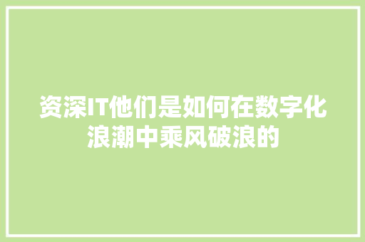 资深IT他们是如何在数字化浪潮中乘风破浪的