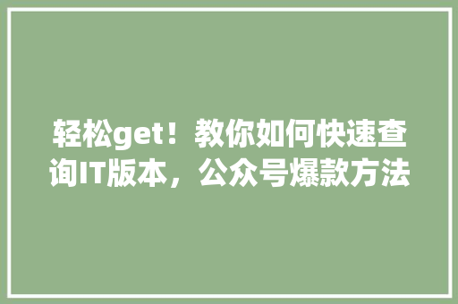 轻松get！教你如何快速查询IT版本，公众号爆款方法大公开！