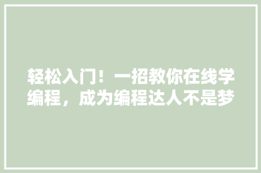 轻松入门！一招教你在线学编程，成为编程达人不是梦！ 网站建设
