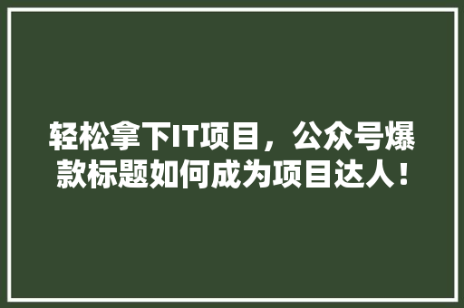 轻松拿下IT项目，公众号爆款标题如何成为项目达人！ MySQL