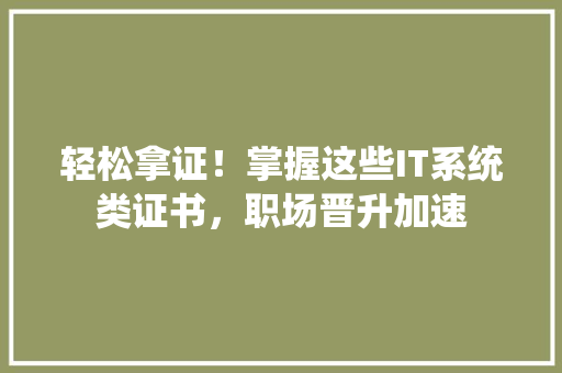 轻松拿证！掌握这些IT系统类证书，职场晋升加速