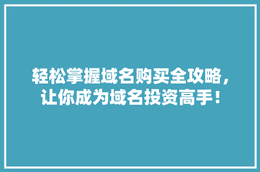 轻松掌握域名购买全攻略，让你成为域名投资高手！