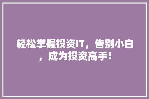 轻松掌握投资IT，告别小白，成为投资高手！ 缓存Redis