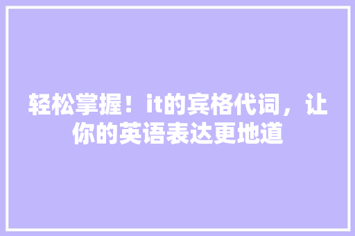 轻松掌握！it的宾格代词，让你的英语表达更地道
