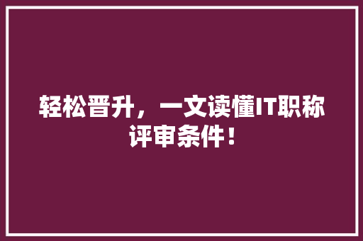 轻松晋升，一文读懂IT职称评审条件！